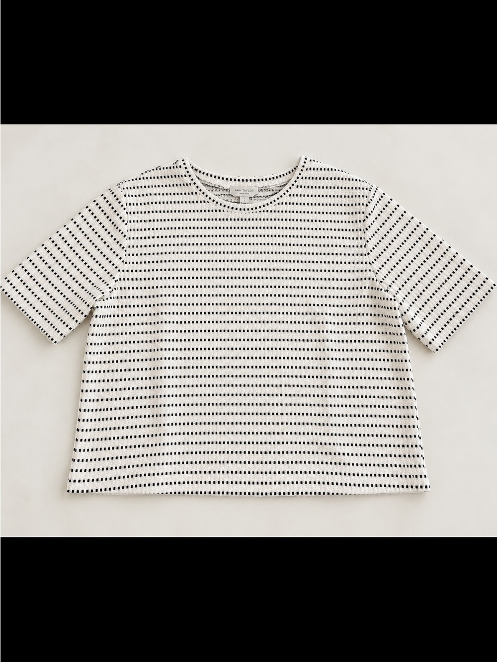 Ann Taylor Short Sleeve Eyelet Boxy Top in White and Black